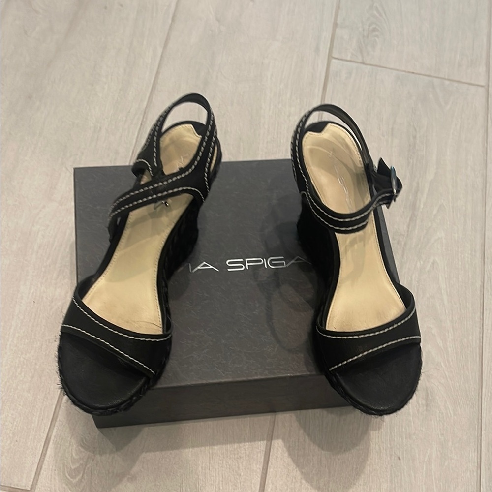 Via Spiga Black Wedge Shoes Elegant Design